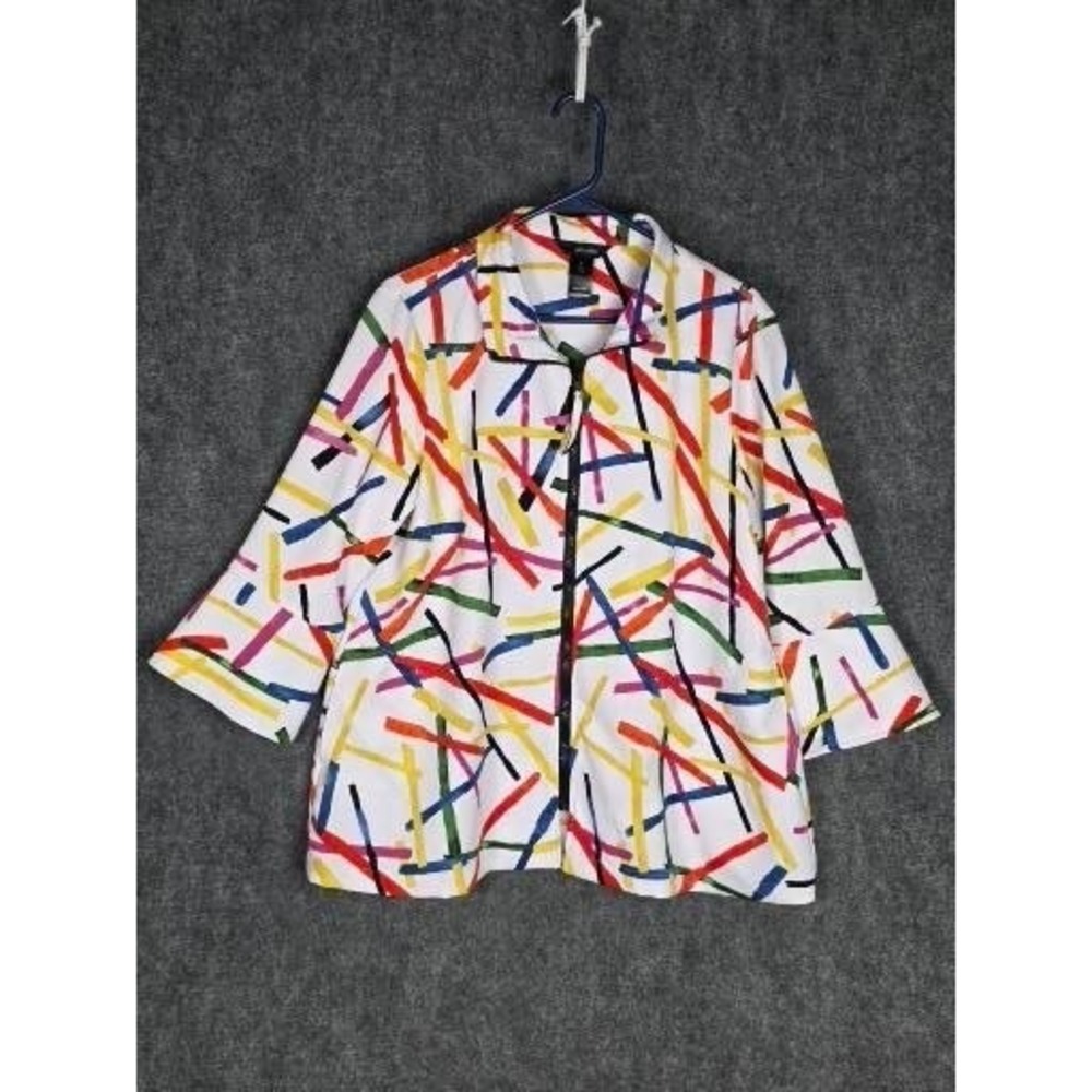 Ali Miles Womens Medium Multicolor Abstract Art To Wear Zip Jacket 3/4 Sleeve